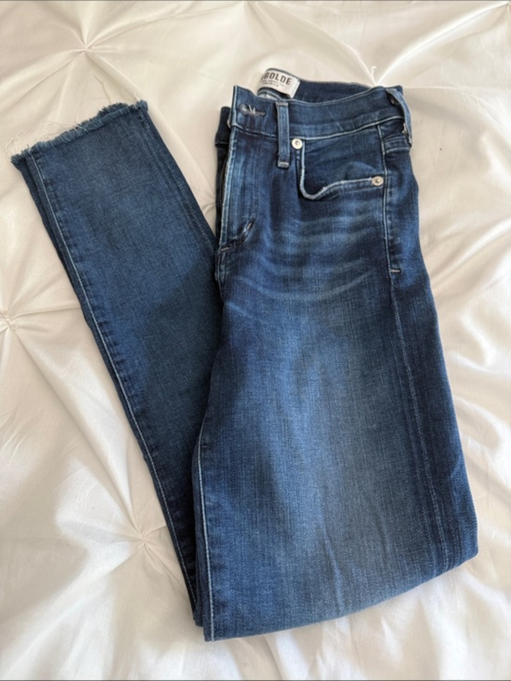 Agolde Dark Blue Skinny Jeans with Frayed Hem Size 23